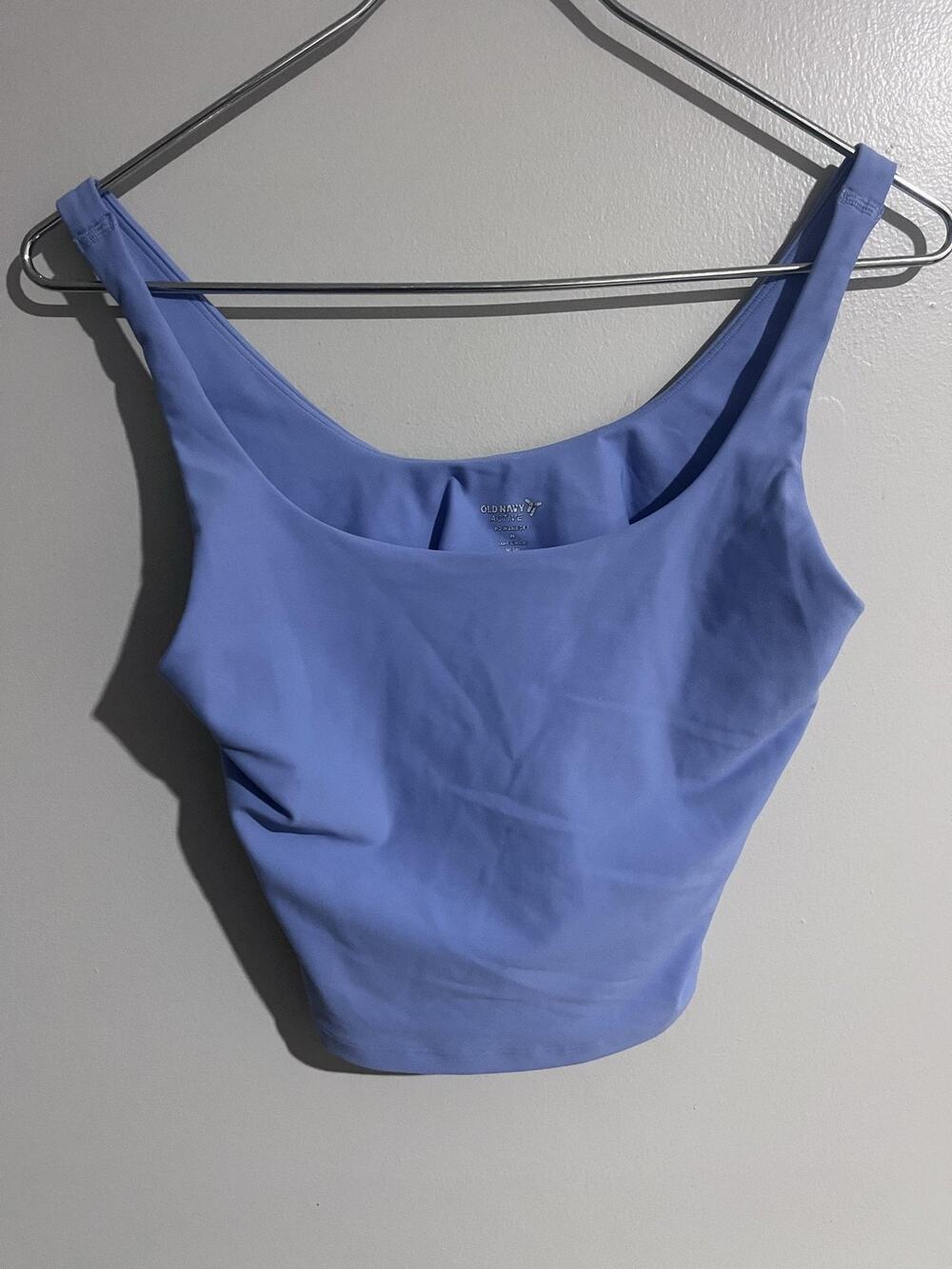Old Navy Tank Womens M Blue Cropped Tagless Stretch Moisture Wicking Activewear